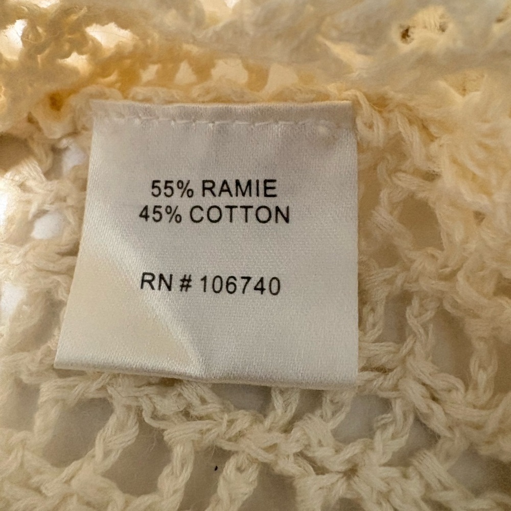 NorthStyle Cream‎ Crochet Open Knit Coastal Boho Cardigan Scalloped Edges Beaded - Picture 12 of 16